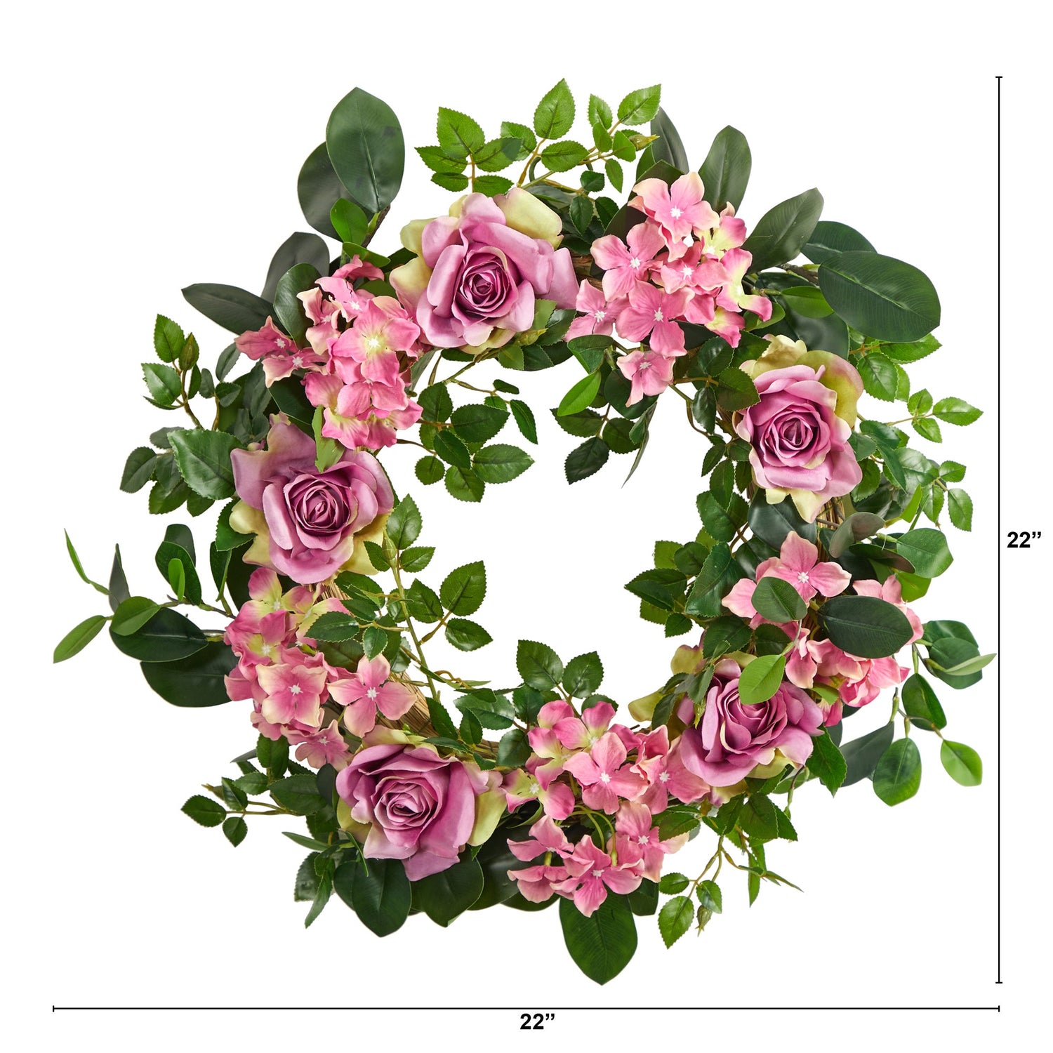 22” Pink Hydrangea and Rose Artificial Wreath