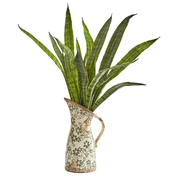 22” Sansevieria Artificial Plant in Floral Pitcher
