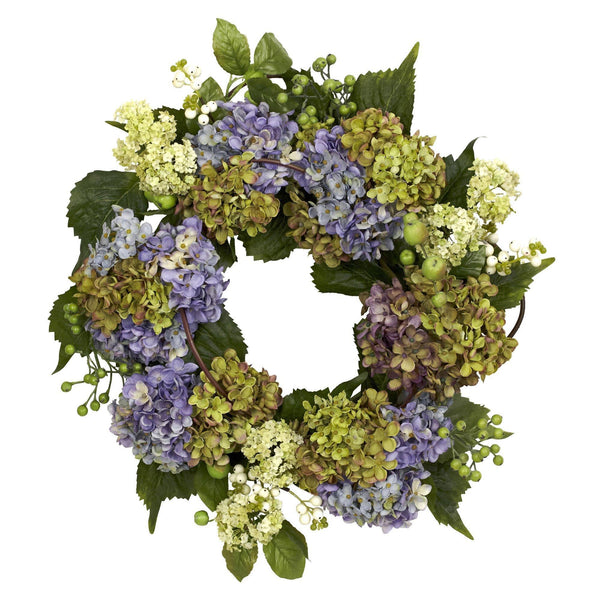 22” Artificial Hydrangea Silk Wreath Mixed Greens