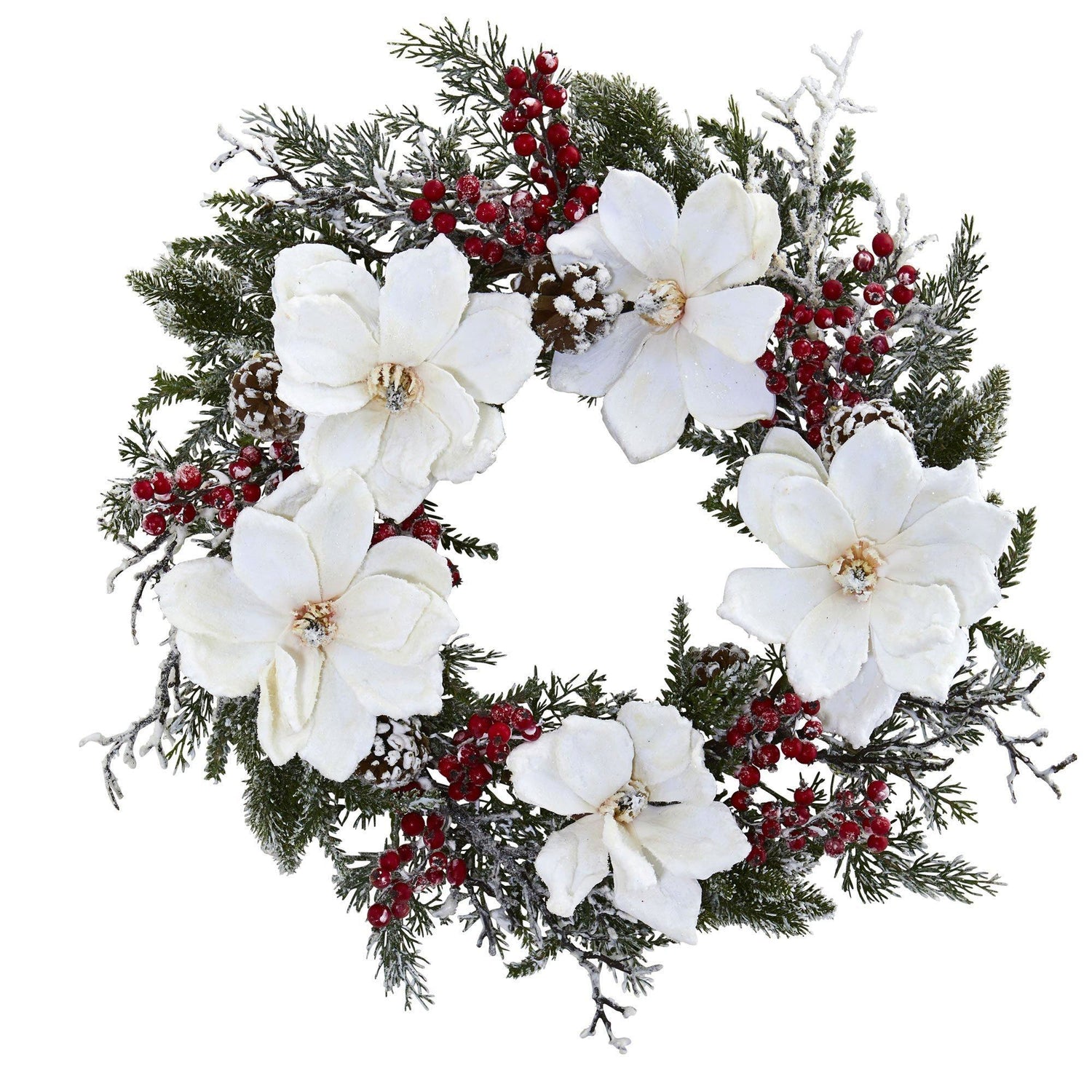 22” Snowed Magnolia & Berry Wreath
