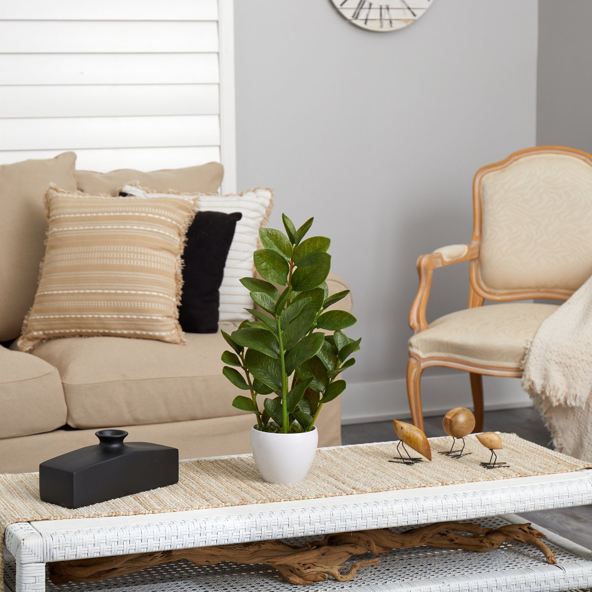 22” Zamioculcas Artificial Plant in White Planter | Nearly Natural