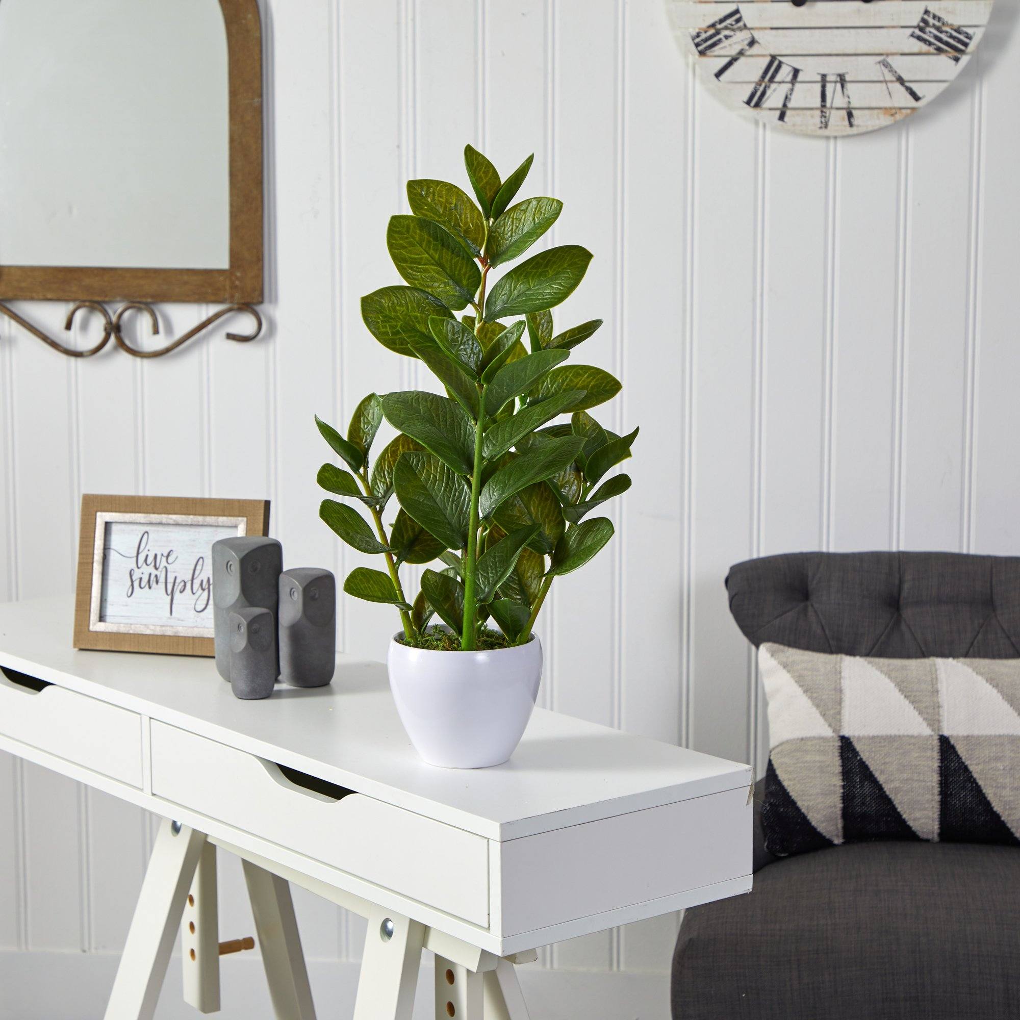 22” Zamioculcas Artificial Plant in White Planter | Nearly