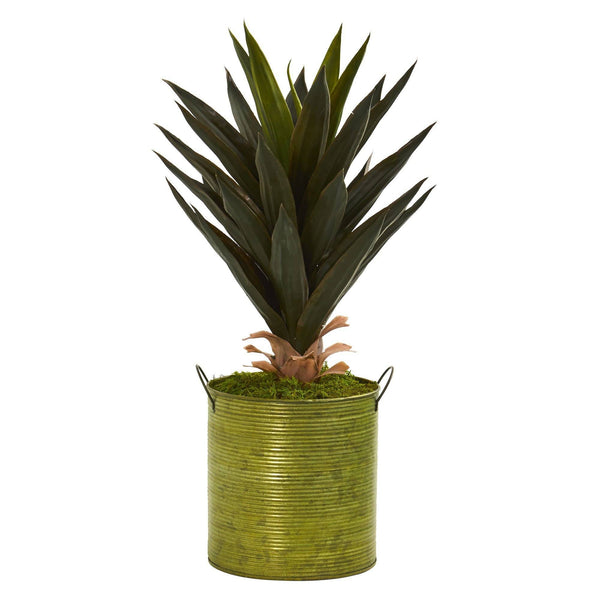 23” Agave Artificial Plant in Green Metal Planter