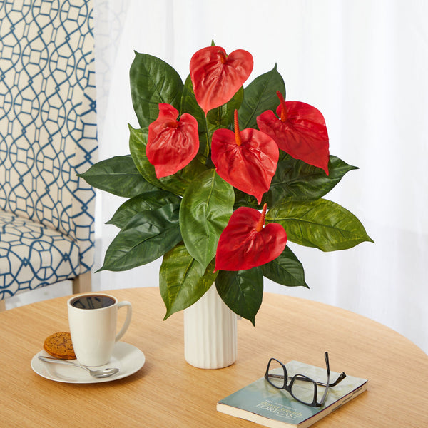 23” Anthurium Artificial Plant Artificial Plant in White Planter