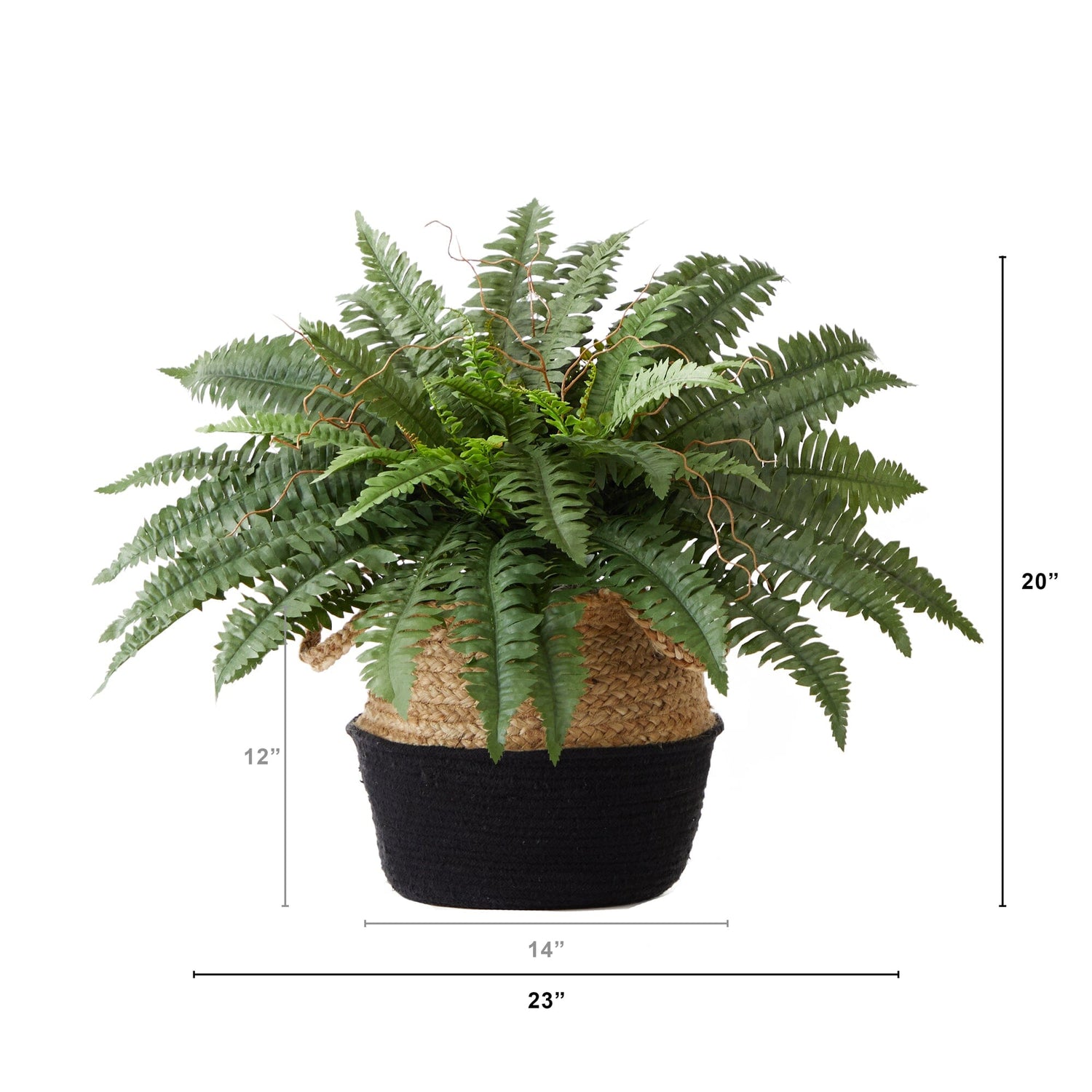 23" Artificial Boston Fern Plant with Handmade Jute & Cotton Basket DIY KIT