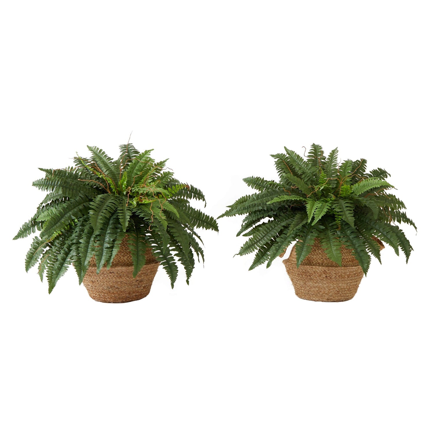 23” Artificial Boston Fern Plant with Handmade Jute & Cotton Basket with Handles DIY KIT - Set of 2