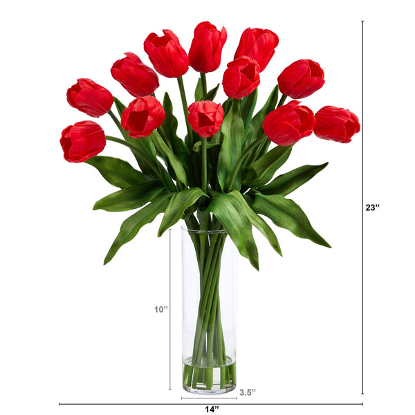 23” Artificial Tulip  Arrangement with Cylinder Glass Vase