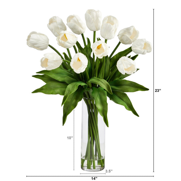 23” Artificial Tulip  Arrangement with Cylinder Glass Vase