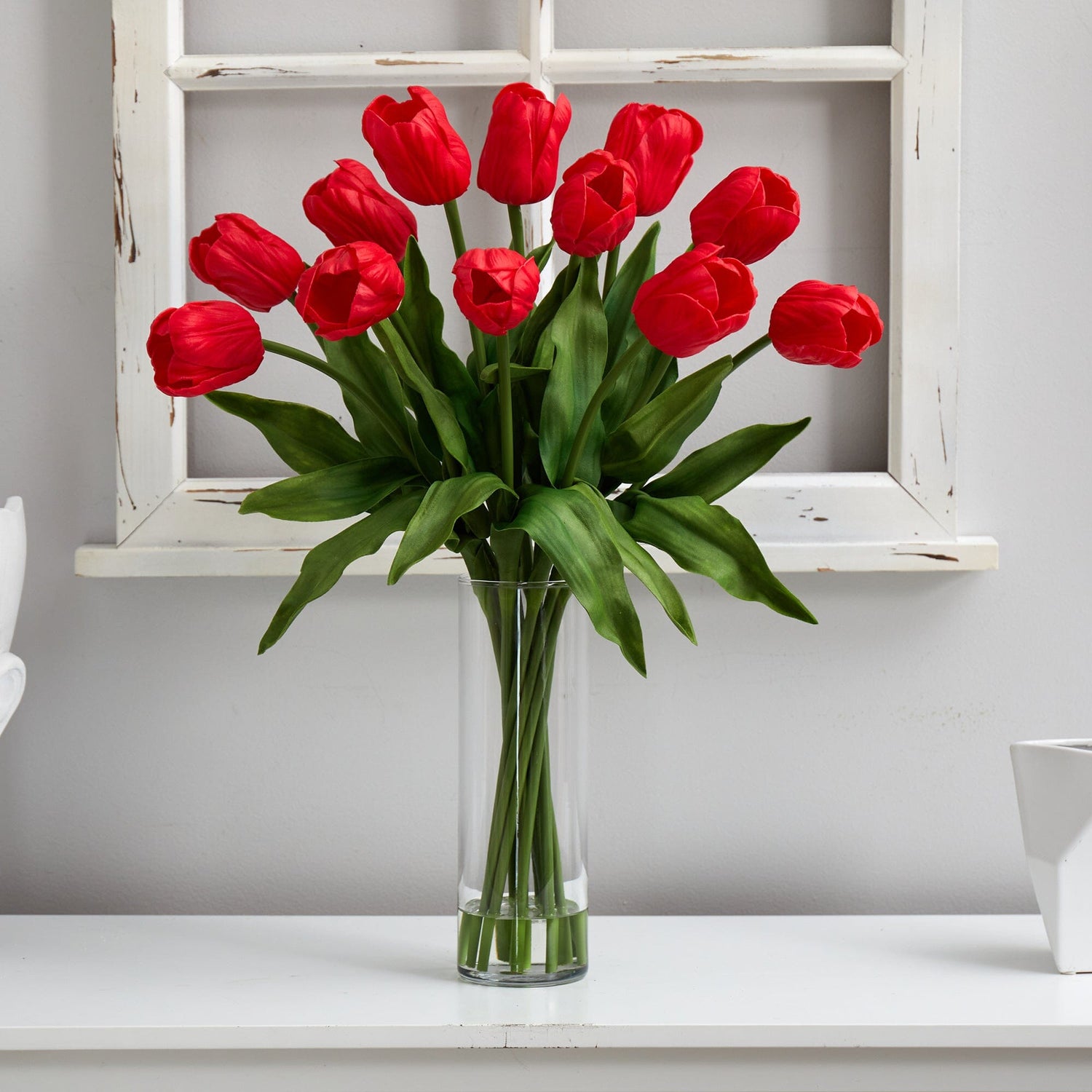 23” Artificial Tulip  Arrangement with Cylinder Glass Vase