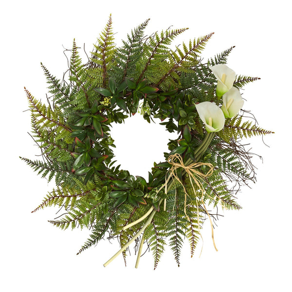 23” Assorted Fern and Calla Lily Artificial Wreath
