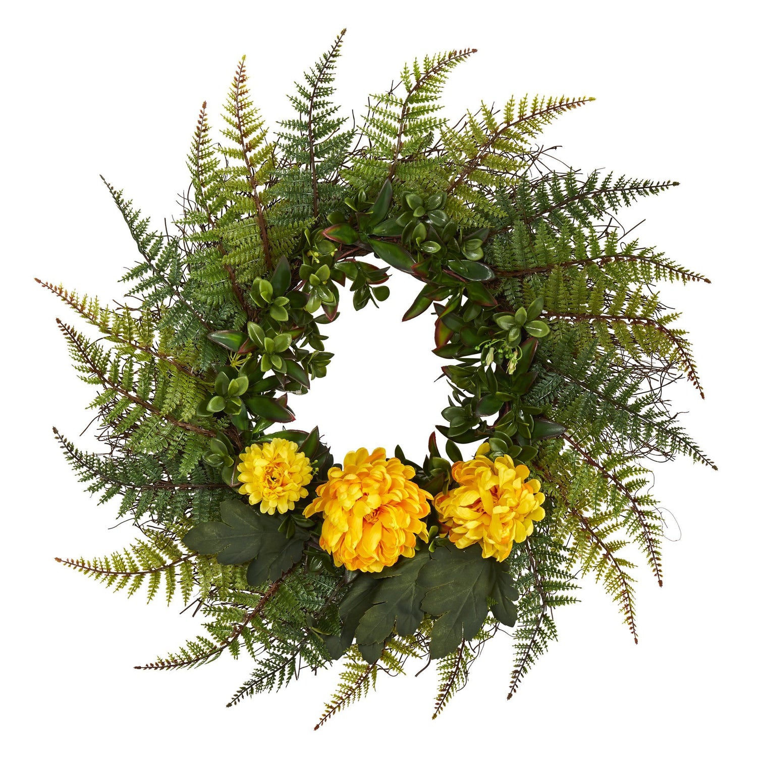 23” Assorted Fern and Chrysanthemum Artificial Wreath