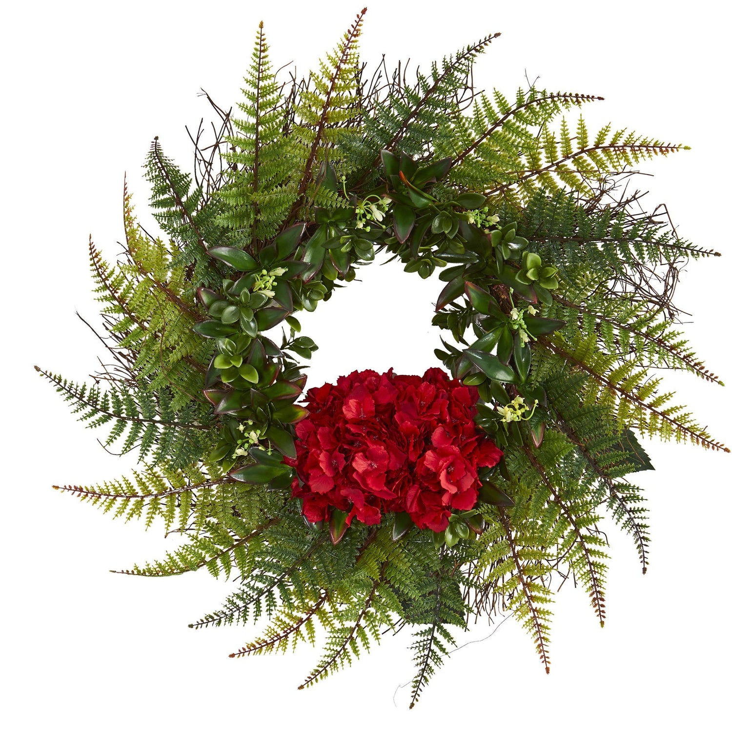 23” Assorted Fern and Hydrangea Artificial Wreath