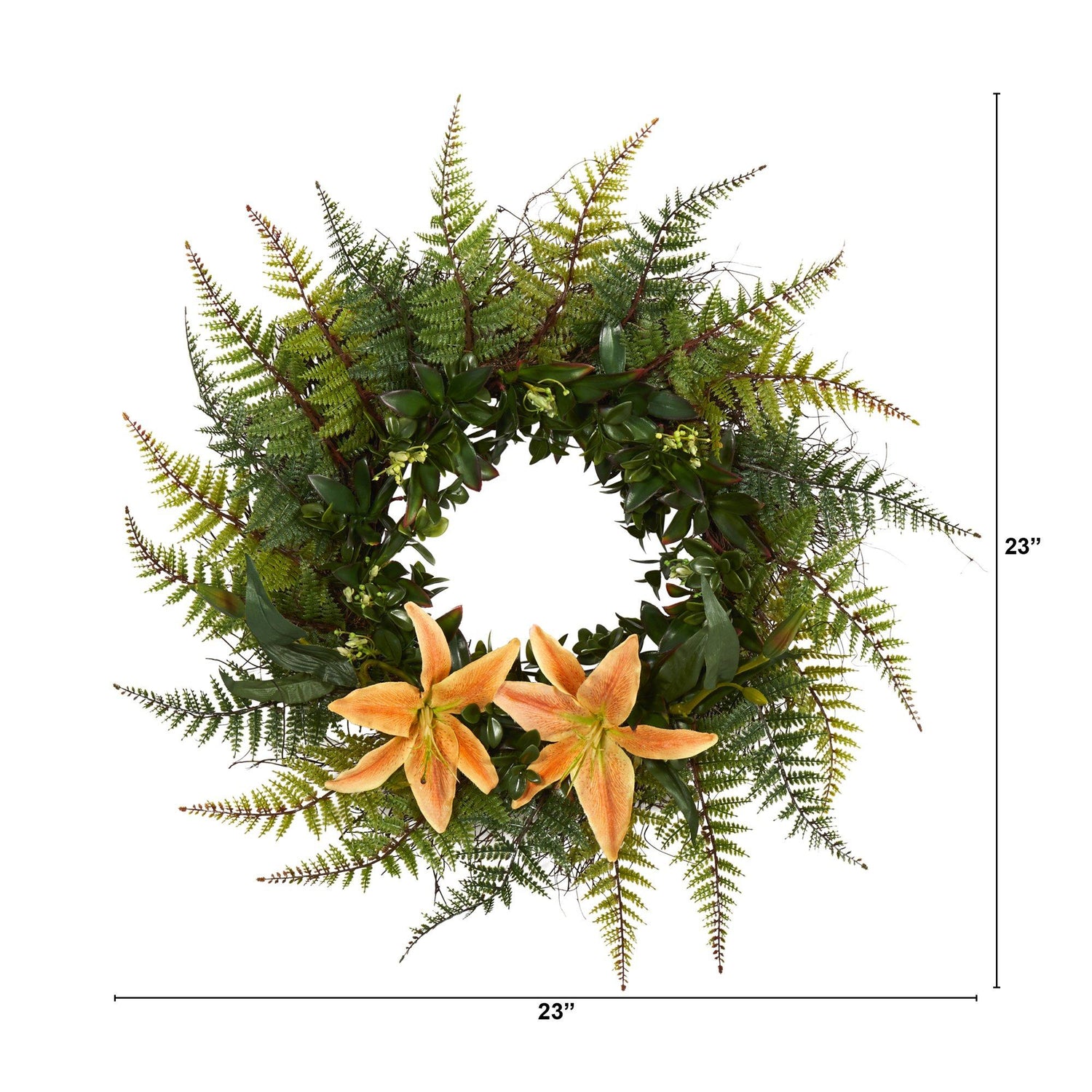 23” Assorted Fern and Lily Artificial Wreath