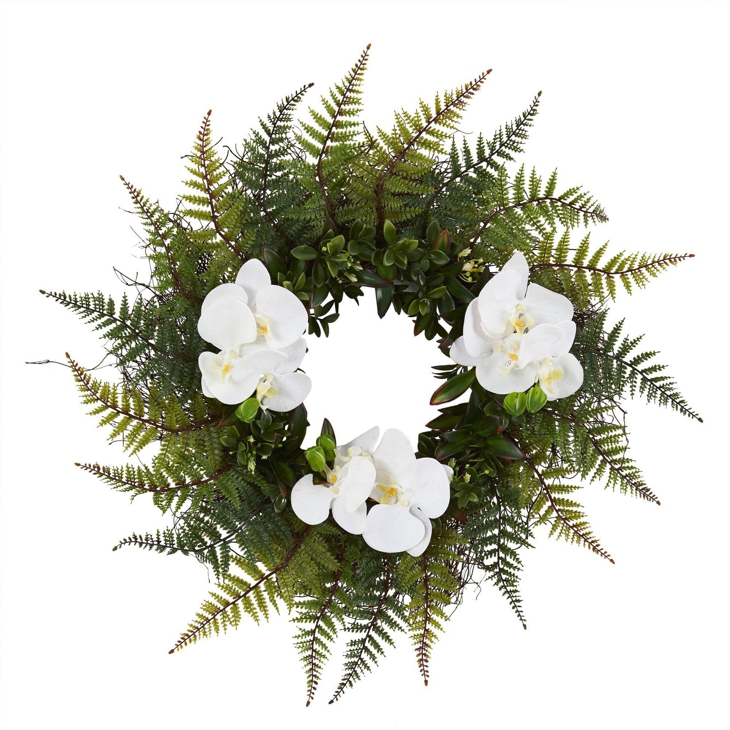 23” Assorted Fern and Phalaenopsis Orchid Artificial Wreath
