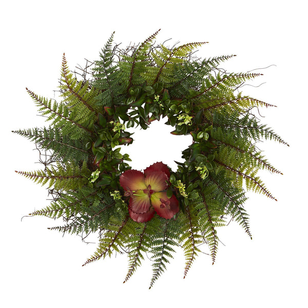 23” Assorted Fern and Succulent Artificial Wreath