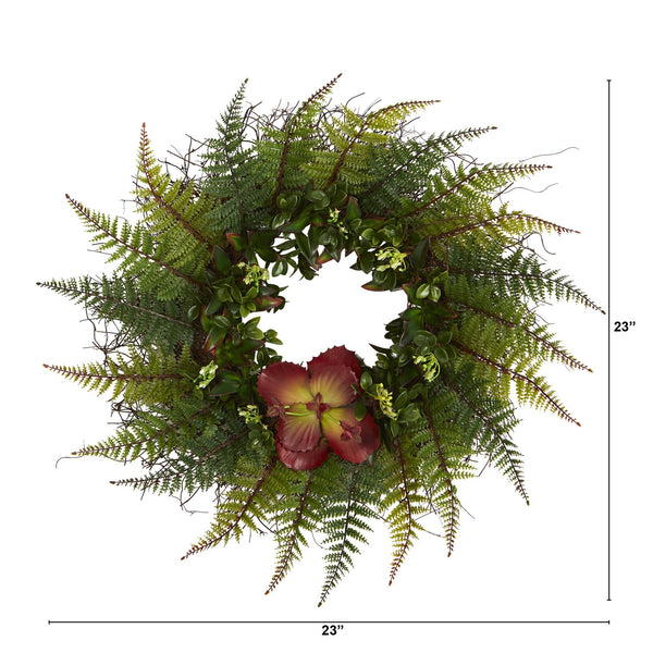 23” Assorted Fern and Succulent Artificial Wreath