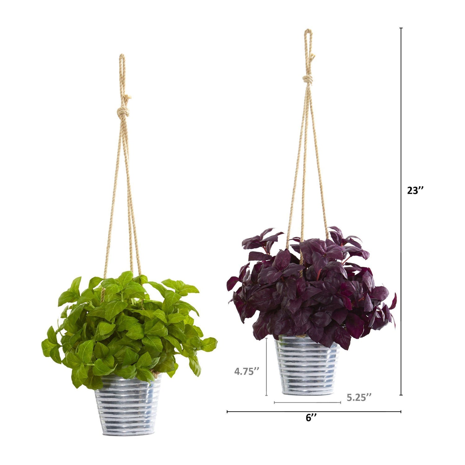 23” Basil Artificial Plant in Hanging Bucket (Set of 2)