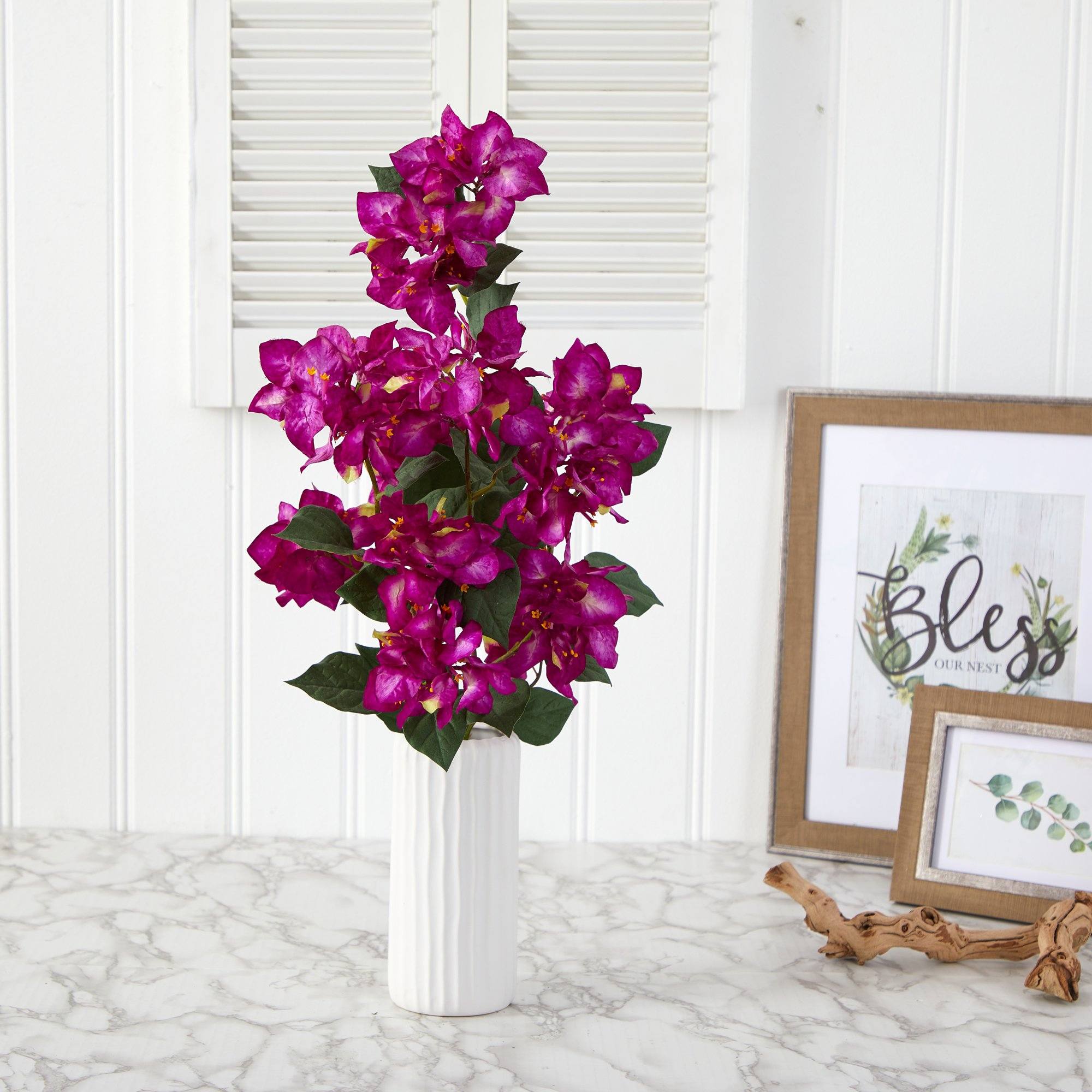 23” Bougainvillea Artificial Plant in White Planter | Nearly 23” Bougainvillea Artificial Plant in White Planter | Nearly