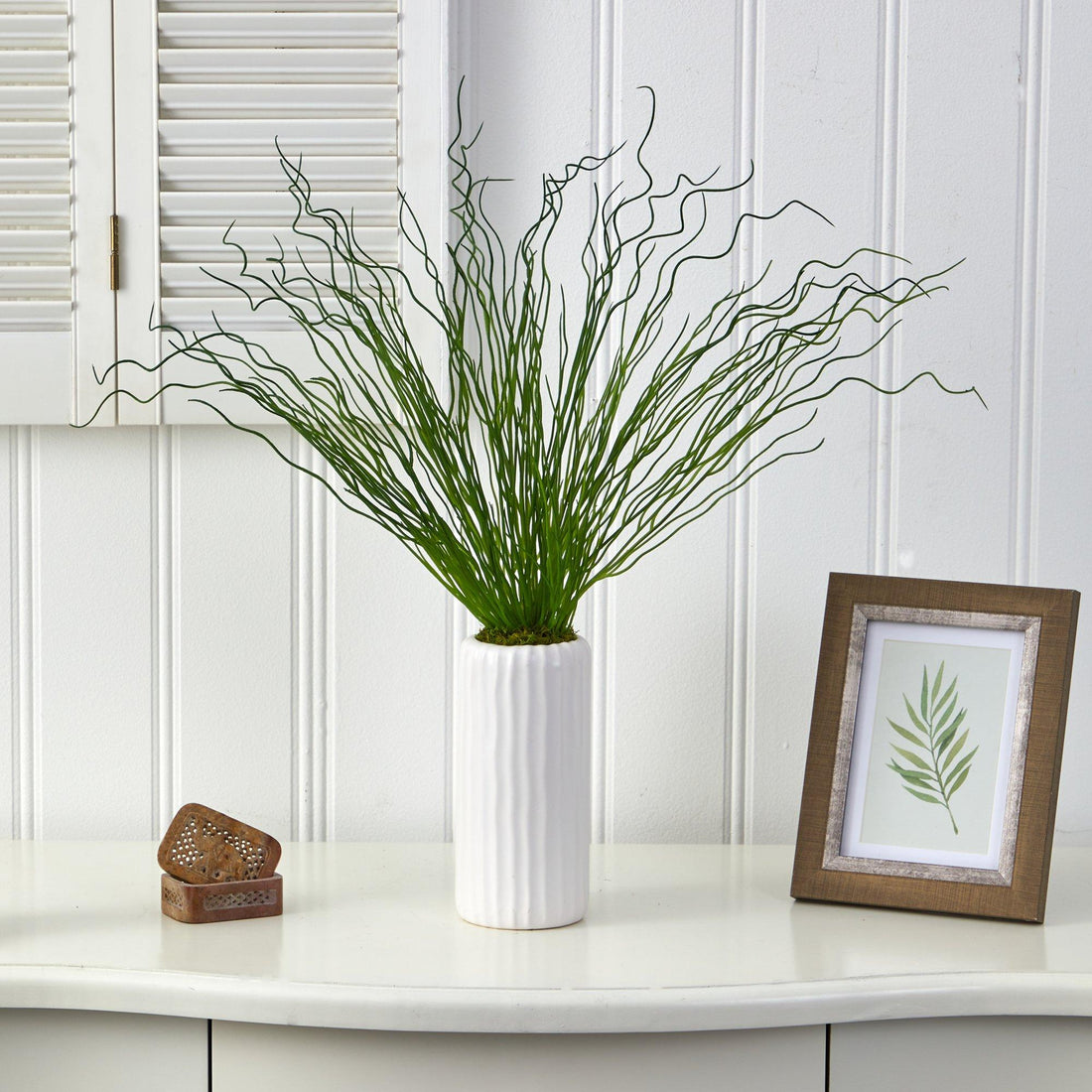 curly grass indoor plant 23” Curly Grass Artificial Plant in White Planter