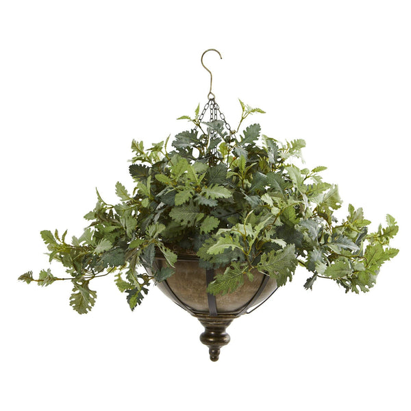 23” Dusty Miller Artificial Plant in Hanging Bowl