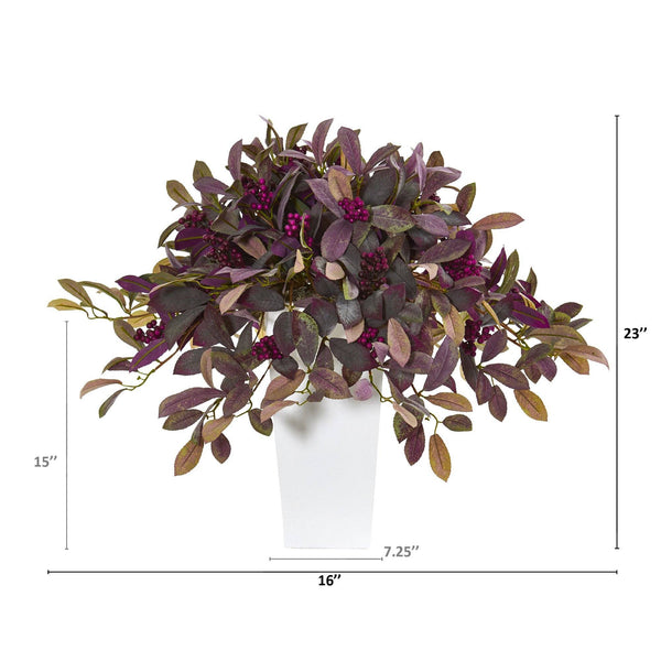 23” Fall Laurel Leaf with Berries Artificial Plant in White Planter