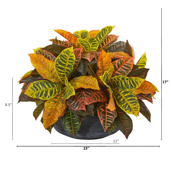 23” Garden Croton Artificial Plant in Decorative Bowl (Real Touch)