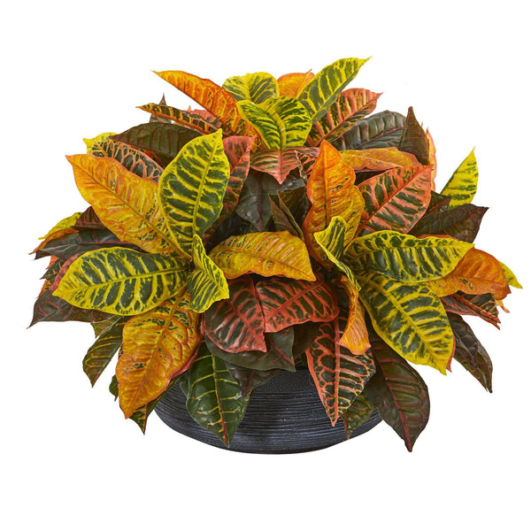 23” Garden Croton Artificial Plant in Decorative Bowl (Real Touch)