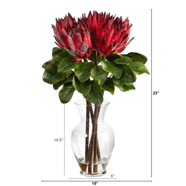 23” King Protea Artificial Arrangement in Glass Vase