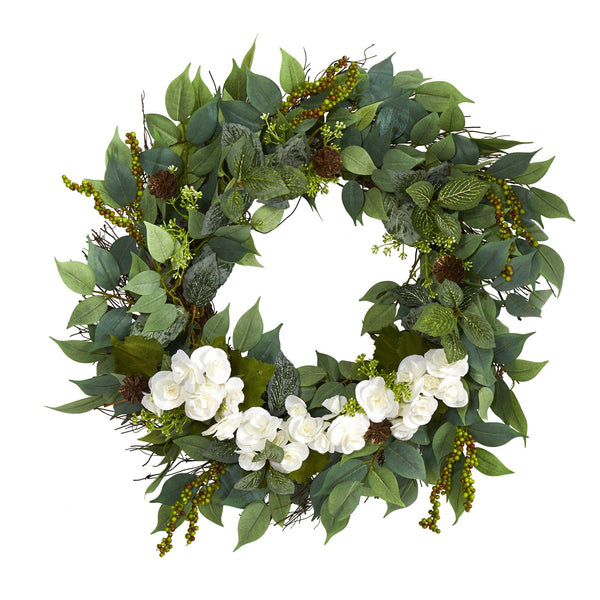 23” Mixed Greens and Begonia Artificial Wreath