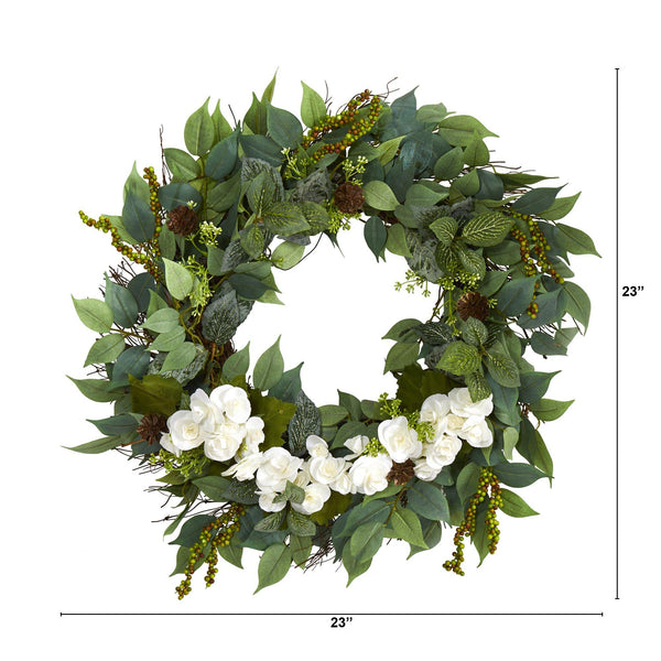 23” Mixed Greens and Begonia Artificial Wreath