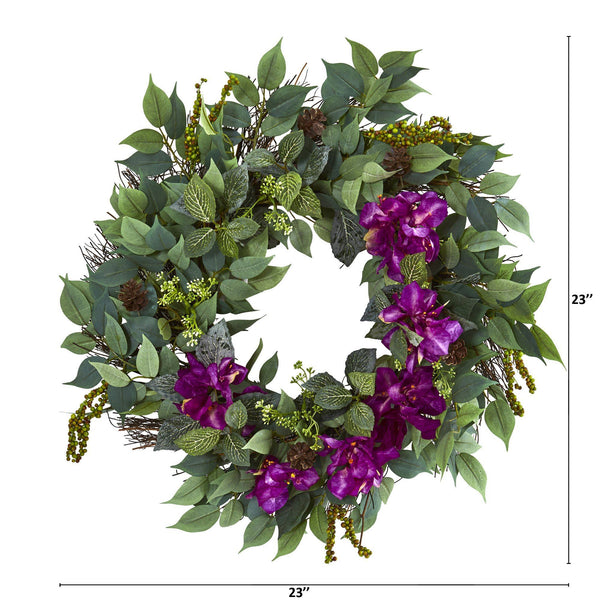 23” Mixed Greens and Bougainvillea Artificial Wreath