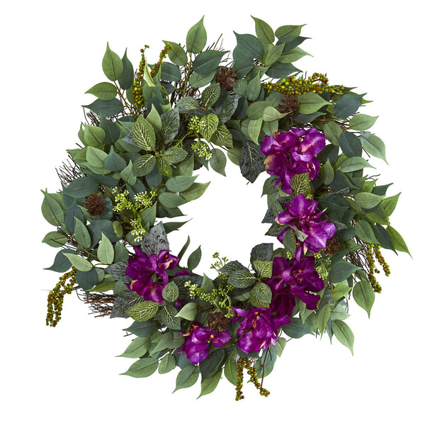 23” Mixed Greens and Bougainvillea Artificial Wreath
