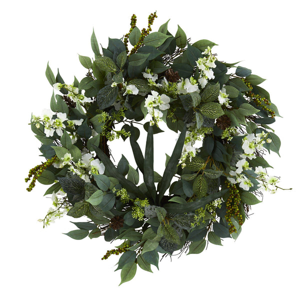 23” Mixed Greens and Dancing Lady Orchid Artificial Wreath
