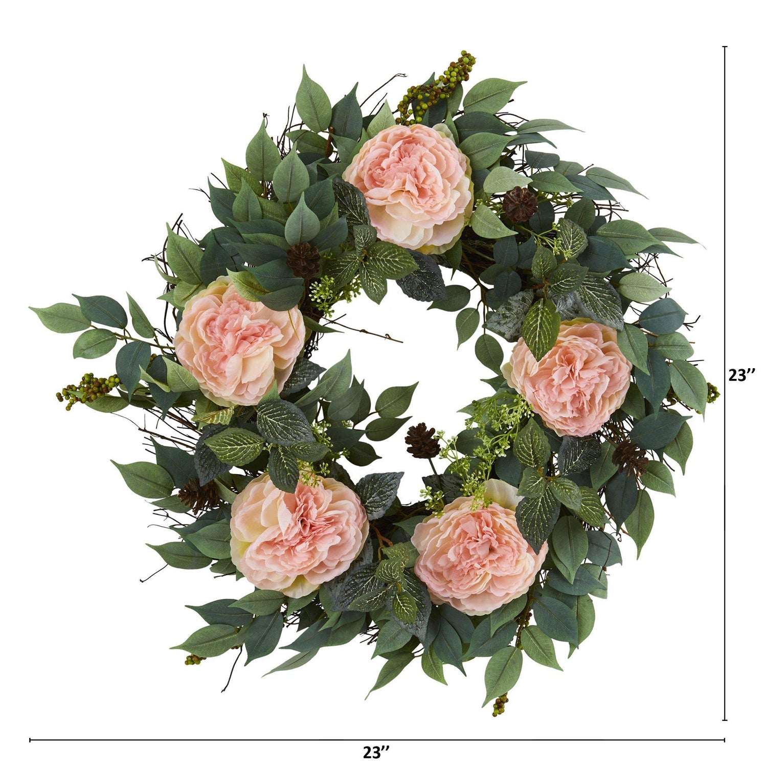 23” Mixed Greens and Peony Artificial Wreath