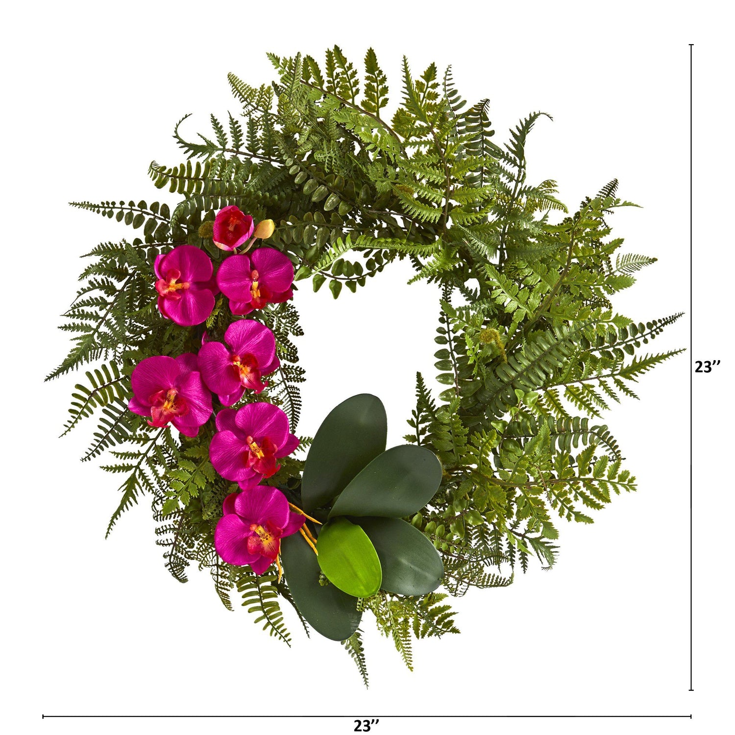 23” Mixed Greens and Phalaenopsis Orchid Artificial Wreath