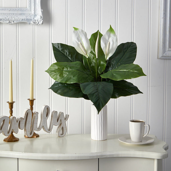 23” Mixed Spathiphyllum Artificial Plant in White Planter