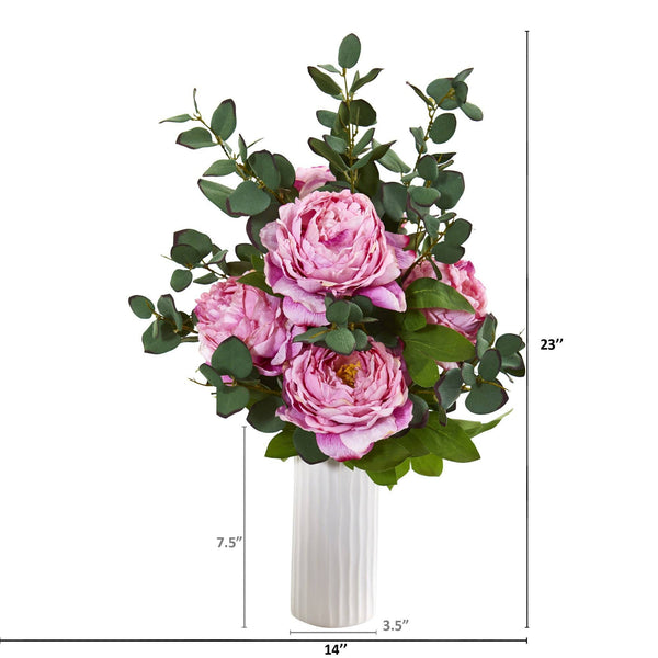 23” Peony and Eucalyptus Artificial Arrangement in Vase