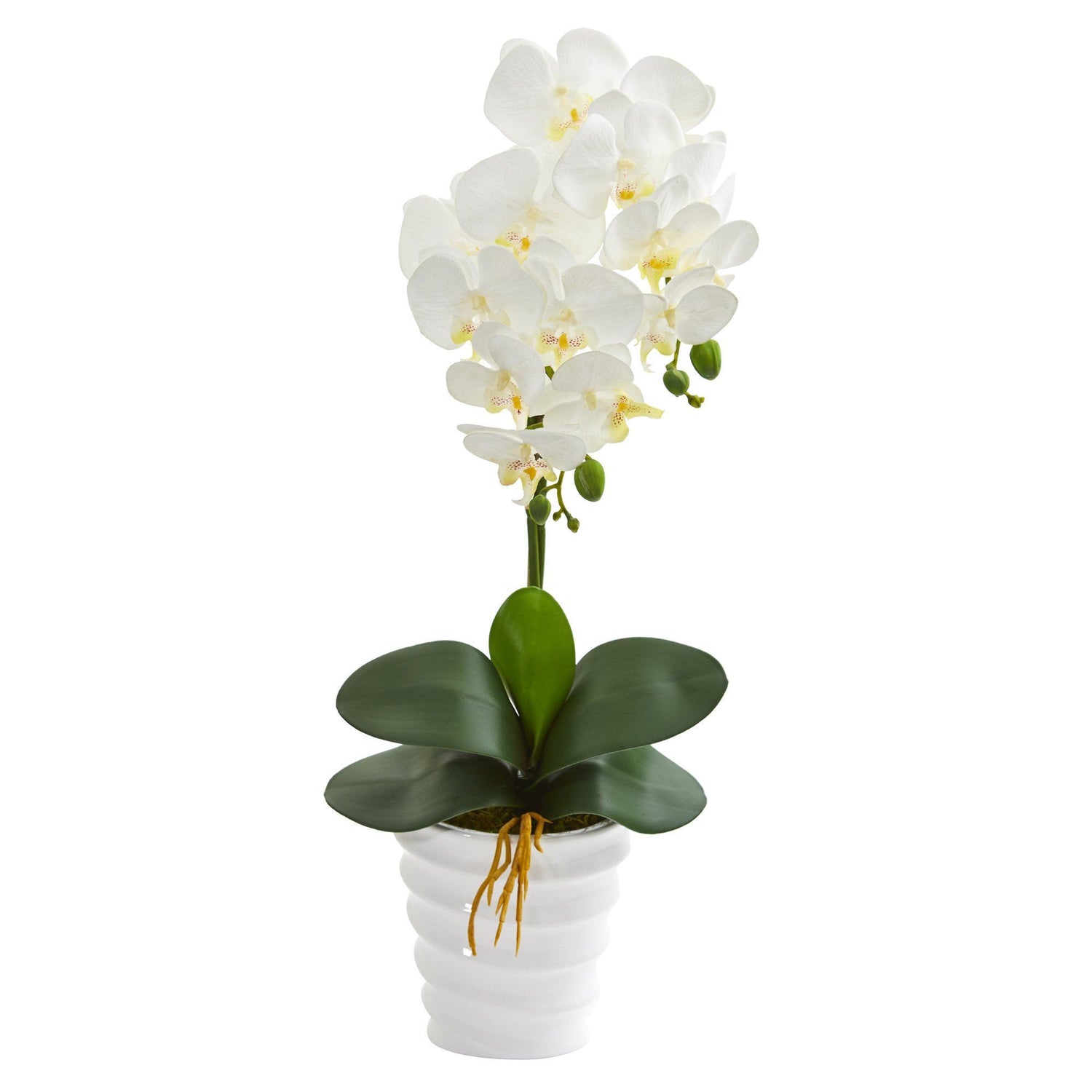 23” Phalaenopsis Orchid Artificial Arrangement in Swirl White Vase