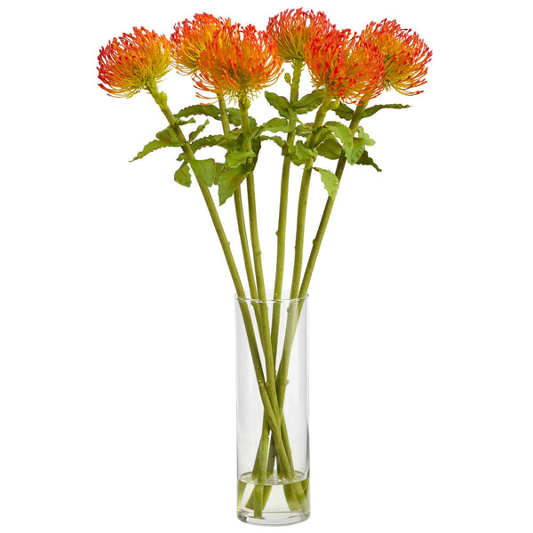 23” Pincushion Artificial Arrangement in Glass Vase