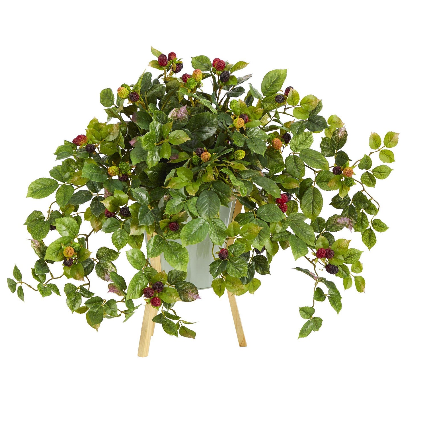 23” Raspberry Artificial Plant in Green Planter with Stand