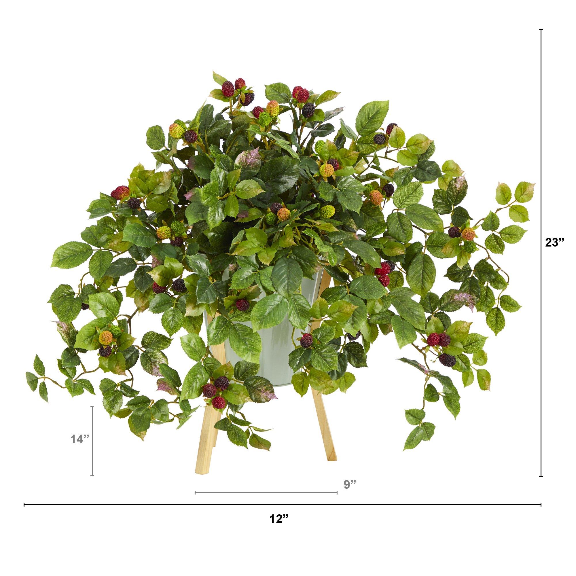 23” Raspberry Artificial Plant in Green Planter with Stand | Nearly Natural