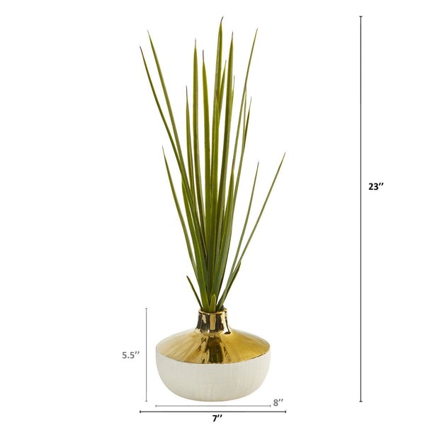 23” Spiky Succulent Artificial Plant in Gold and Cream Elegant Vase