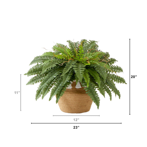 23”Artificial Boston Fern Plant in Handmade  Jute & Cotton Basket with Tassels DIY KIT