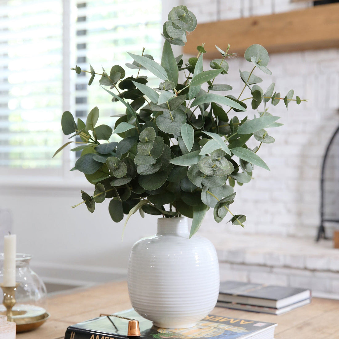 plant eucalyptus in pot 24” Artificial Eucalyptus Leaves Arrangement with Ceramic Planter