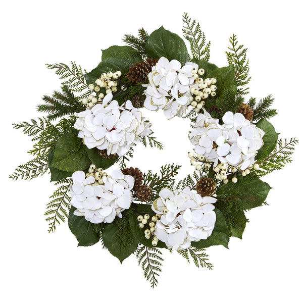 24” Artificial Hydrangea & Berry Gold Trimmed Wreath