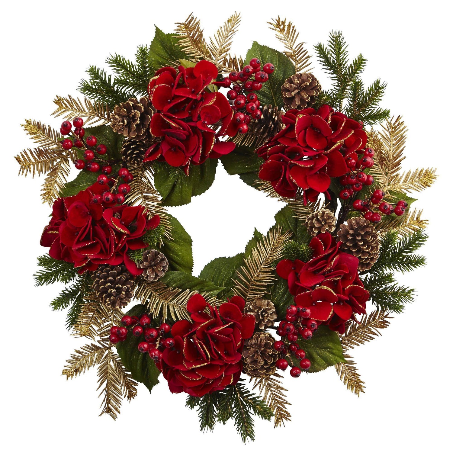 24” Artificial Hydrangea & Pine Wreath