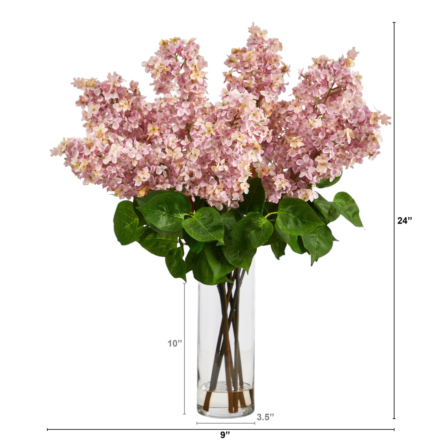 24” Artificial Lilac  Arrangement with  Cylinder Glass Vase