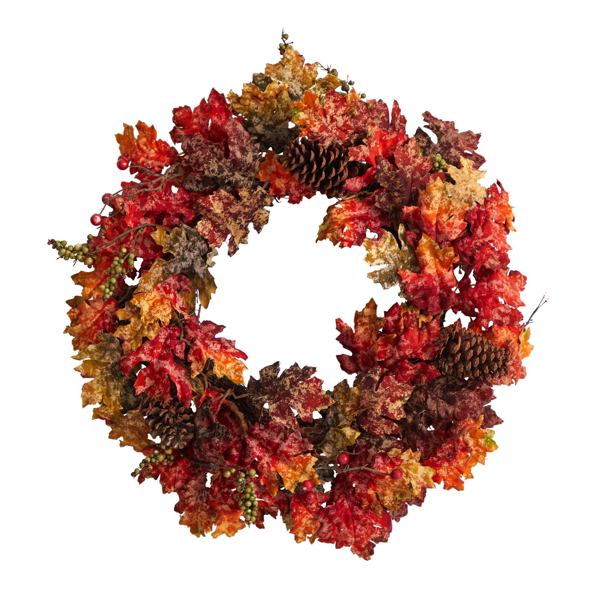 24” Autumn Maple, Berries and Pinecone Fall Artificial Wreath | Nearly ...