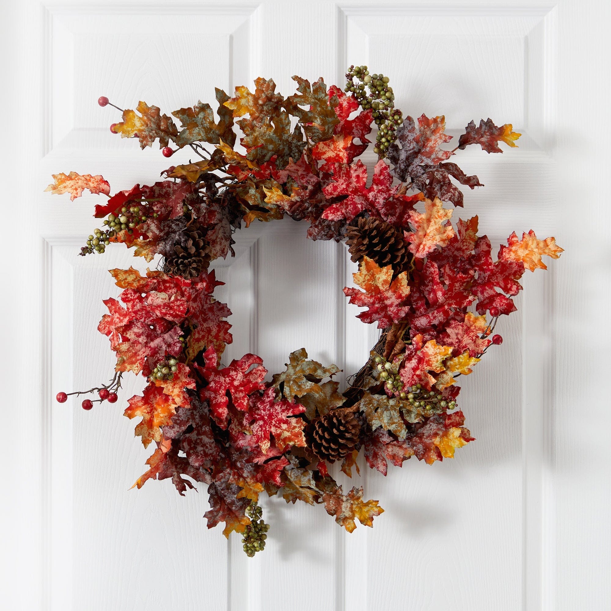 24” Autumn Maple, Berries and Pinecone Fall Artificial Wreath | Nearly ...