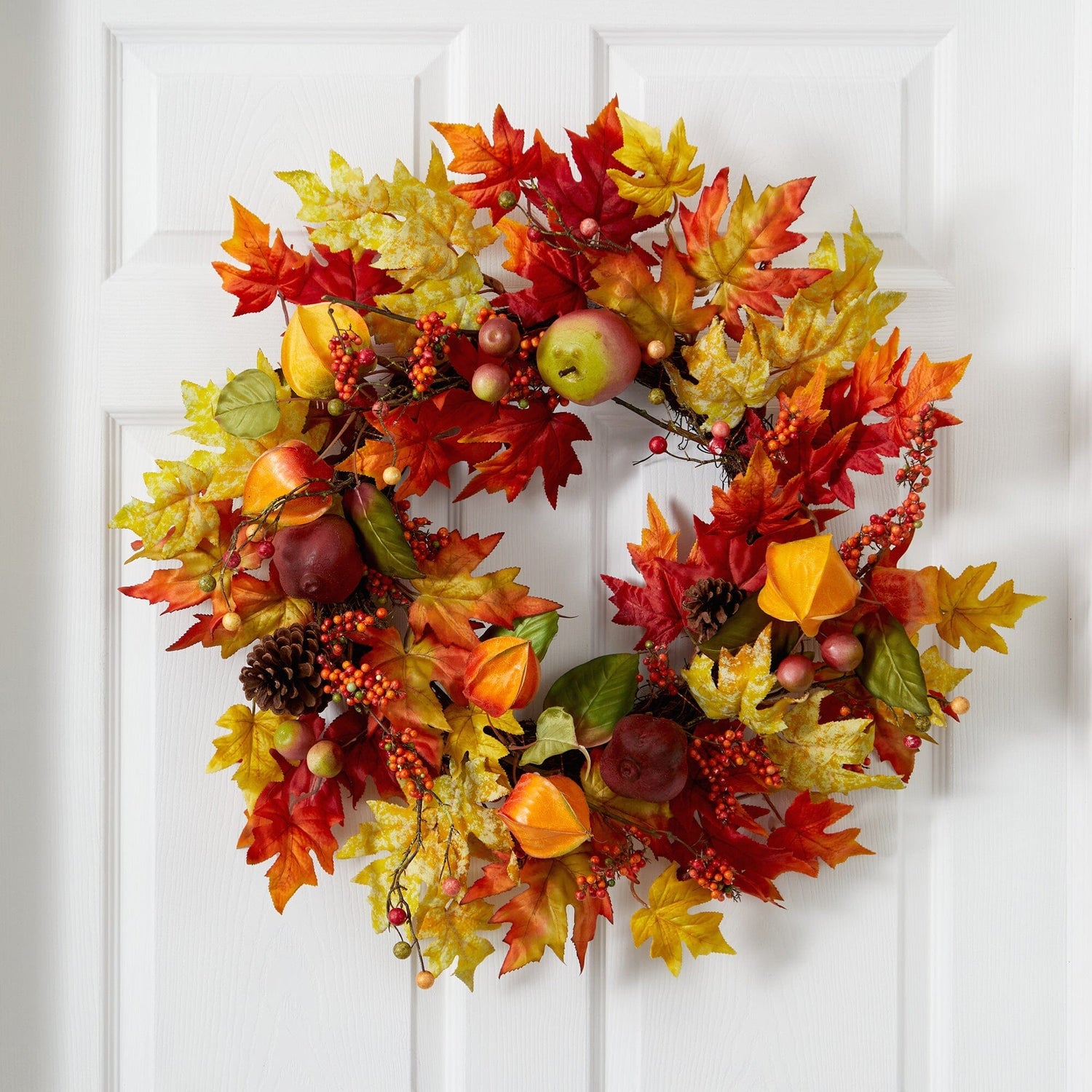 24” Autumn Maple Leaf and Berries Fall Artificial Wreath